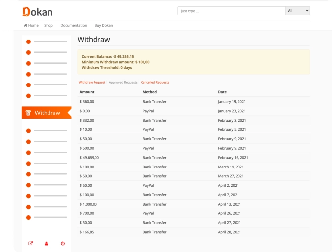 Easy Withdrawal System for <br>Vendors