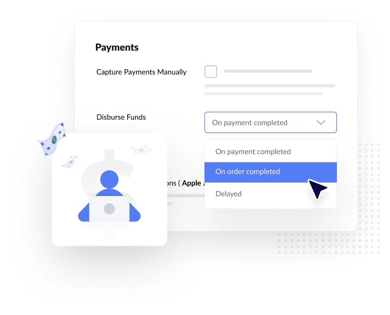 Options for Admin to Set <br>Payment Disbursements